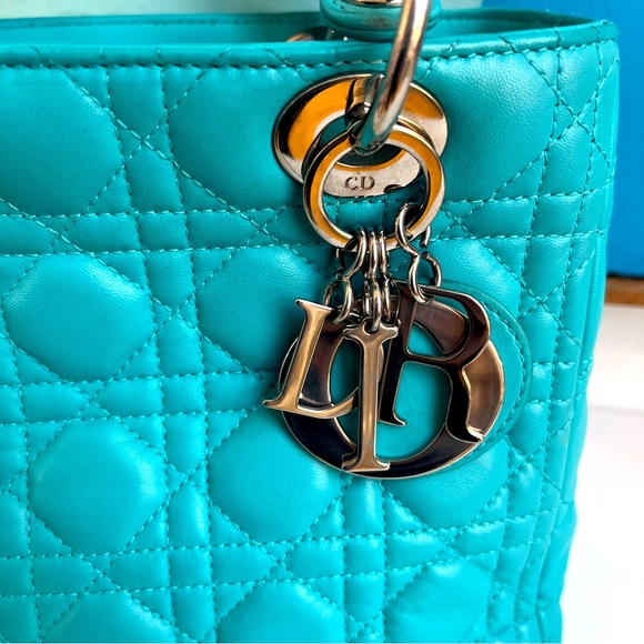 RARE Turquoise Medium Lady Dior in Vintage Style Christian Dior Lambskin - Picture 12 of 16